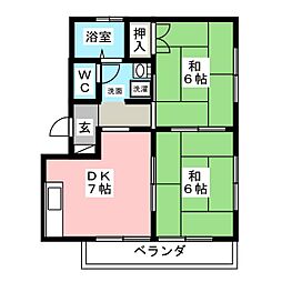 ロイヤル立坂 3階2DKの間取り