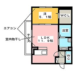 Ｗｉｎｇ21　Ｉ 1階1LDKの間取り