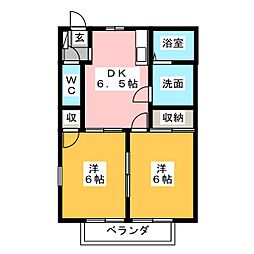 スカイメゾン　I 2階2DKの間取り