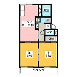 サニーヒル松ノ木Ｂ棟 1階2LDKの間取り