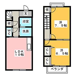 Ｂｒａｎｃｈｅライフコア　Ｂ棟 2階2LDKの間取り
