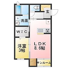 オランジュベール桑名 1LDKの間取図画像