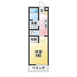 ロクハウス東方 1Kの間取図画像