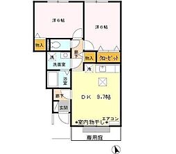 グランモアJA棟 2DKの間取図画像
