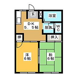 シティハイツ貝戸 2DKの間取図画像