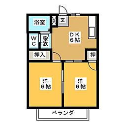 ラフォーレ赤尾台A 2DKの間取図画像