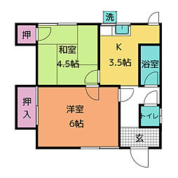 楠木住宅御薗アパート1 1階2Kの間取り