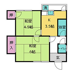 楠木住宅御薗アパート1 2階2Kの間取り