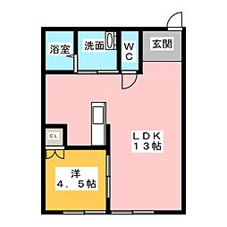 Ｗｏｏｄ久松　II 2階1LDKの間取り