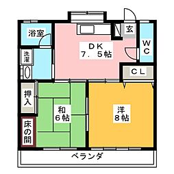 メゾンチオール荘 2階2DKの間取り