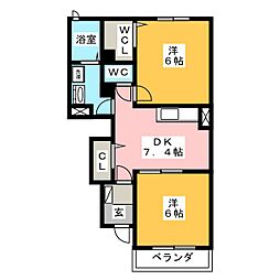 レガンス・サカ 1階2DKの間取り