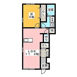 セリーナB 1階1LDKの間取り