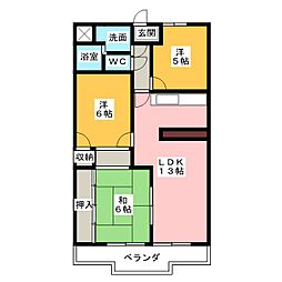 カーサウッドスプリング 1階3LDKの間取り