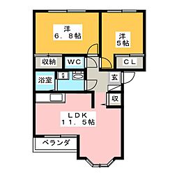 アニーブン 2階2LDKの間取り