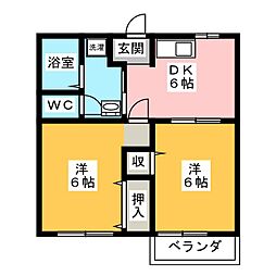エスポワール神社A 2DKの間取図画像