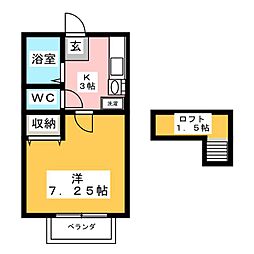 ボヌールA 1Kの間取図画像