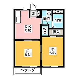 フレグランス中世古B 2DKの間取図画像