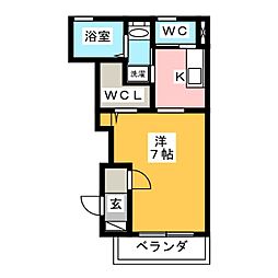ラヴニール 1階1Kの間取り