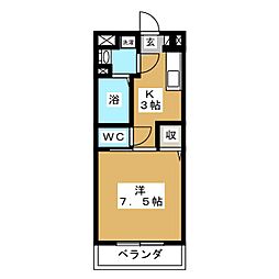アーバンヒル 2階1Kの間取り