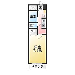 ホワイトリバー202 1Kの間取図画像