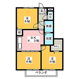 イルコリーヌ 2階3DKの間取り