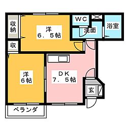 ヴィア・ラッテア　Ａ 1階2DKの間取り
