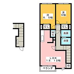 アルシュI 2階2LDKの間取り