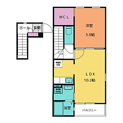 サンシャイン石津Ｂ棟 2階1LDKの間取り