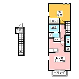 ボニートI 2階1LDKの間取り
