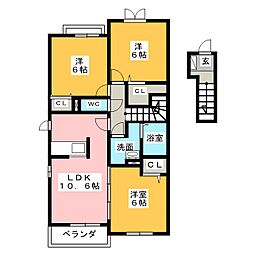 サンシャイン石津Ｅ棟 2階3LDKの間取り