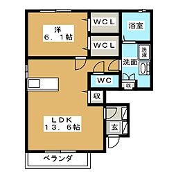 アベニール小黒田　Ｂ 1階1LDKの間取り