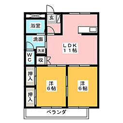 シェルブール 1階2LDKの間取り