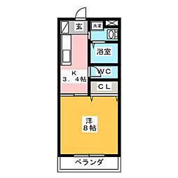 サニーホームズ末広 1階1Kの間取り