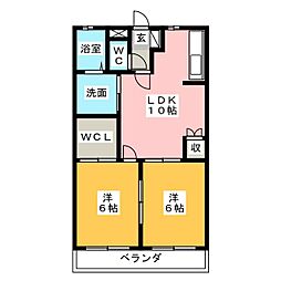 レジデンス善 4階2LDKの間取り