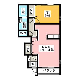 ルシヨン　Ａ 1階1LDKの間取り