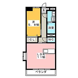 シャンティーク 8階1LDKの間取り