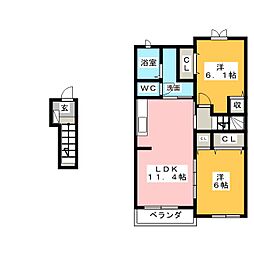 プラザサンライズＡ 2階2LDKの間取り