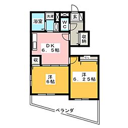 ベルシュプール　Ａ 1階2DKの間取り