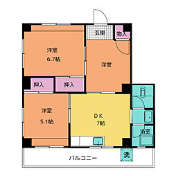 ぶるうぱいん 3DKの間取図画像