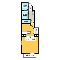 リヴァーヒルズK:1 ワンルームの間取図画像
