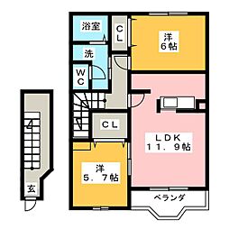 カーサエテルノA 2LDKの間取図画像