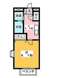 フジハイツ2 1Kの間取図画像