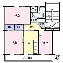 パールハイツB 3DKの間取図画像