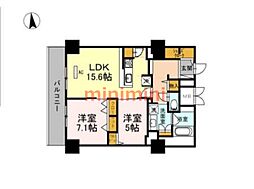 グランセジュール江坂パーカー江坂ビル 2LDKの間取図画像