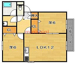 ハイツ氷室1号館 2LDKの間取図画像