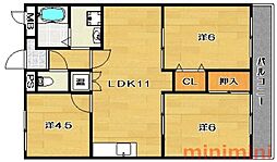 フェリーチェ古曽部 3LDKの間取図画像