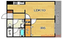 サウスコートアイ 1LDKの間取図画像