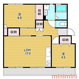 村田石コーポ 2LDKの間取図画像