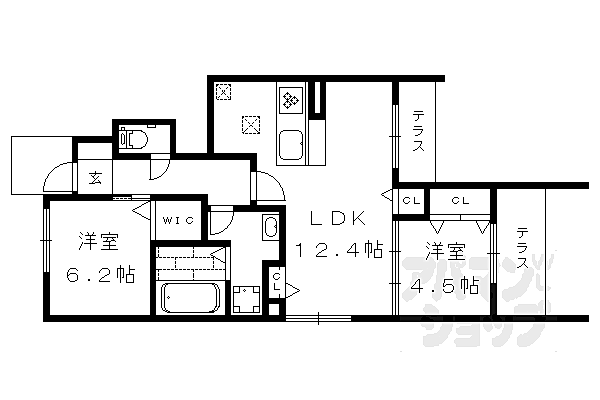 京都府京都市左京区岩倉幡枝町(賃貸アパート2LDK・1階・57.50㎡)の写真 その2