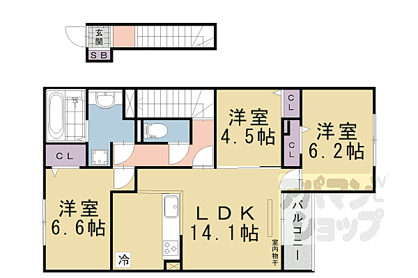 京都府京都市左京区下鴨宮崎町(賃貸アパート3LDK・2階・76.31㎡)の写真 その2